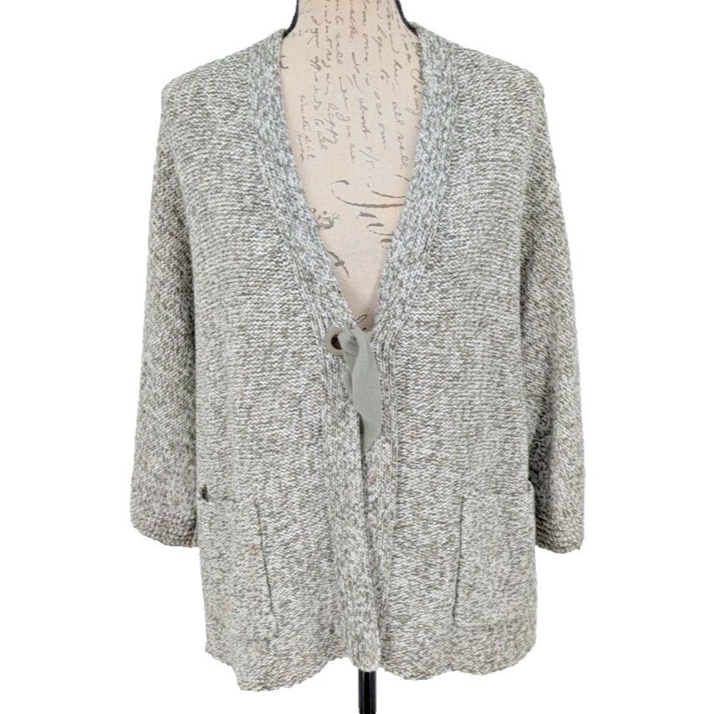 Pure Jill Cardigan with Tie Gray Heather Oversized Medium Petite Nice